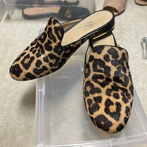Leopard print calf hair mules